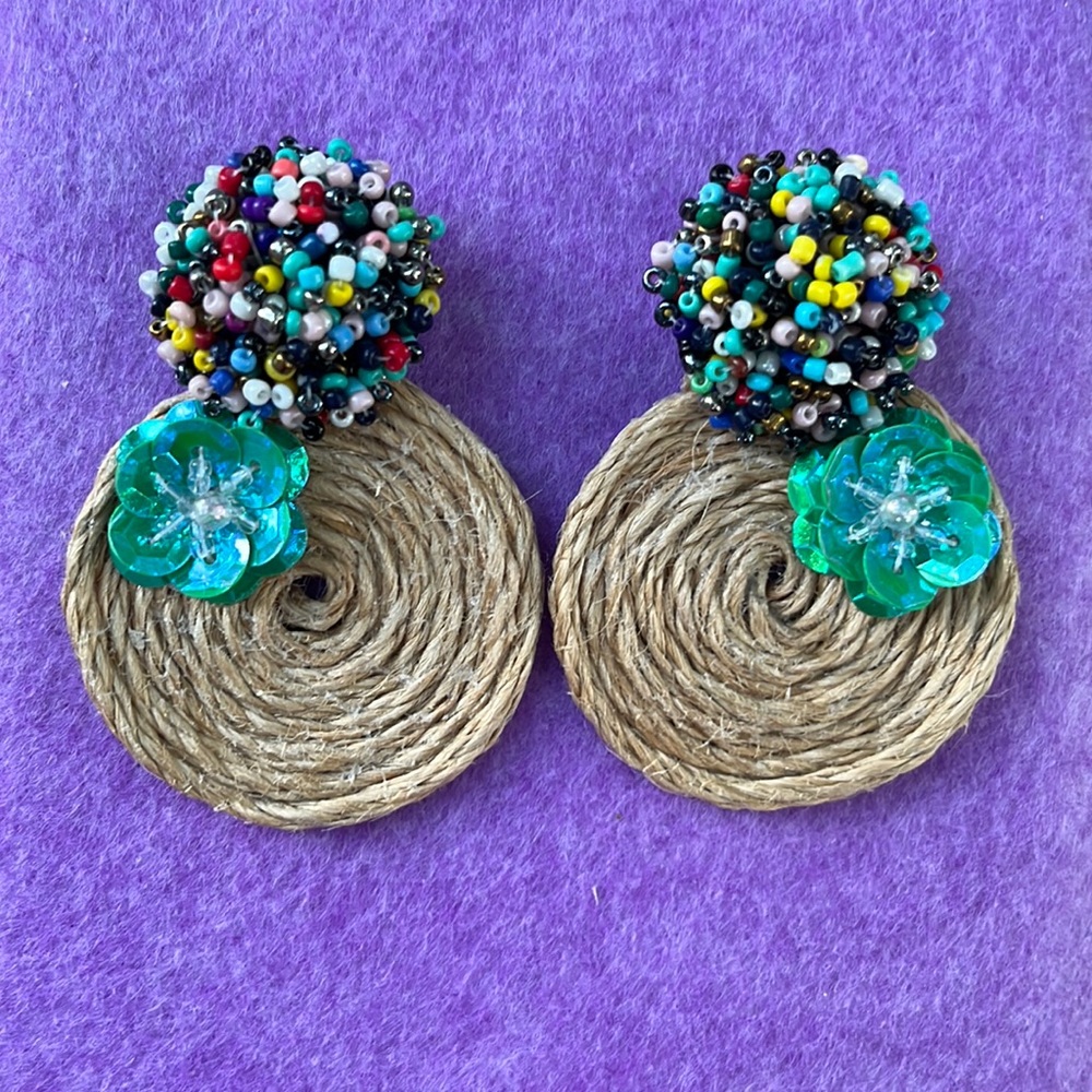 Handmade Mutlicolor Bugle Bead Twine Earrings